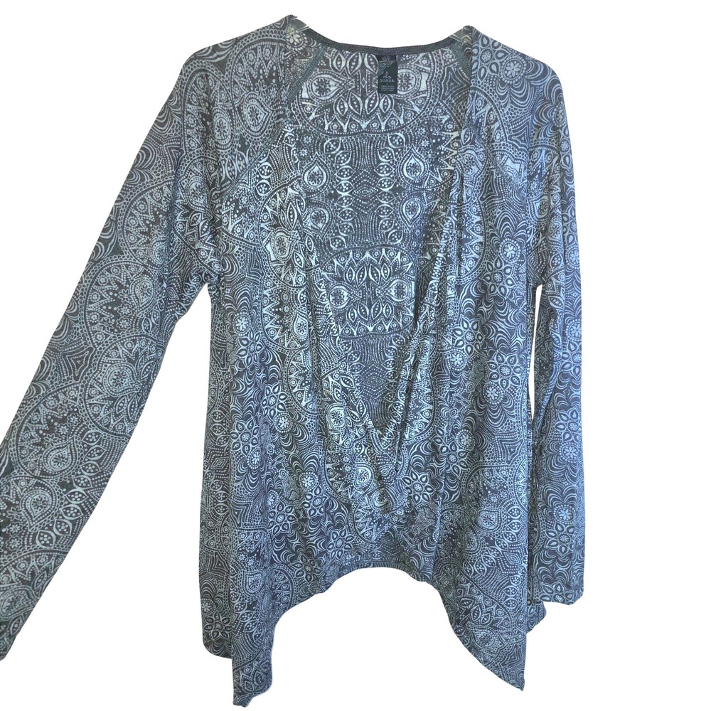 Prana Long Sleeve Open Tunic Cardigan Top Cascade Sz Large Blue Navy Waterfall